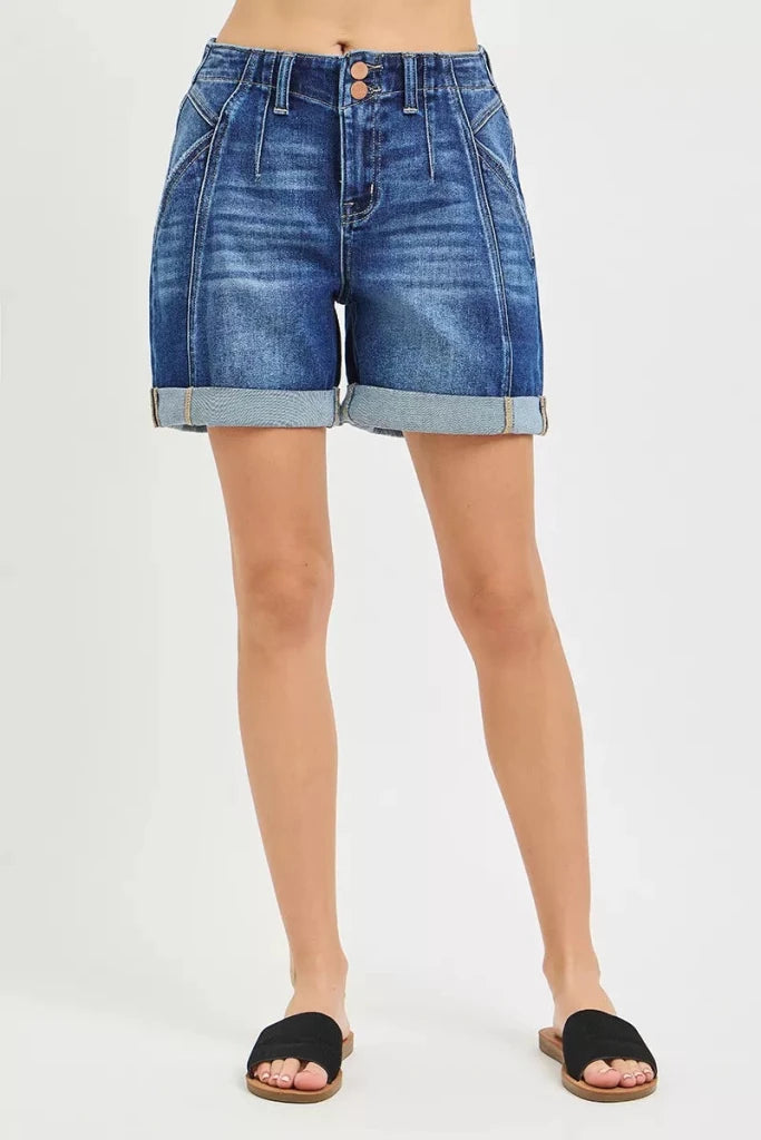 RISEN High Rise Seamed Roll Up Shorts - DARK by Trendsi from FREYA’S CLOSET