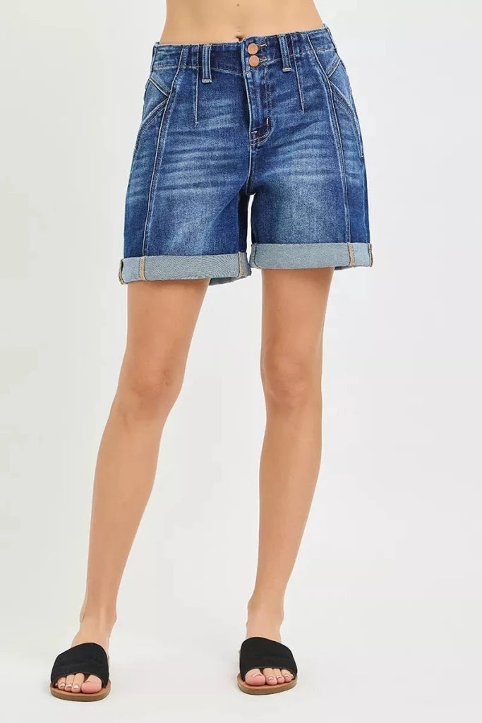 RISEN High Rise Seamed Roll Up Shorts - DARK by Trendsi from FREYA’S CLOSET