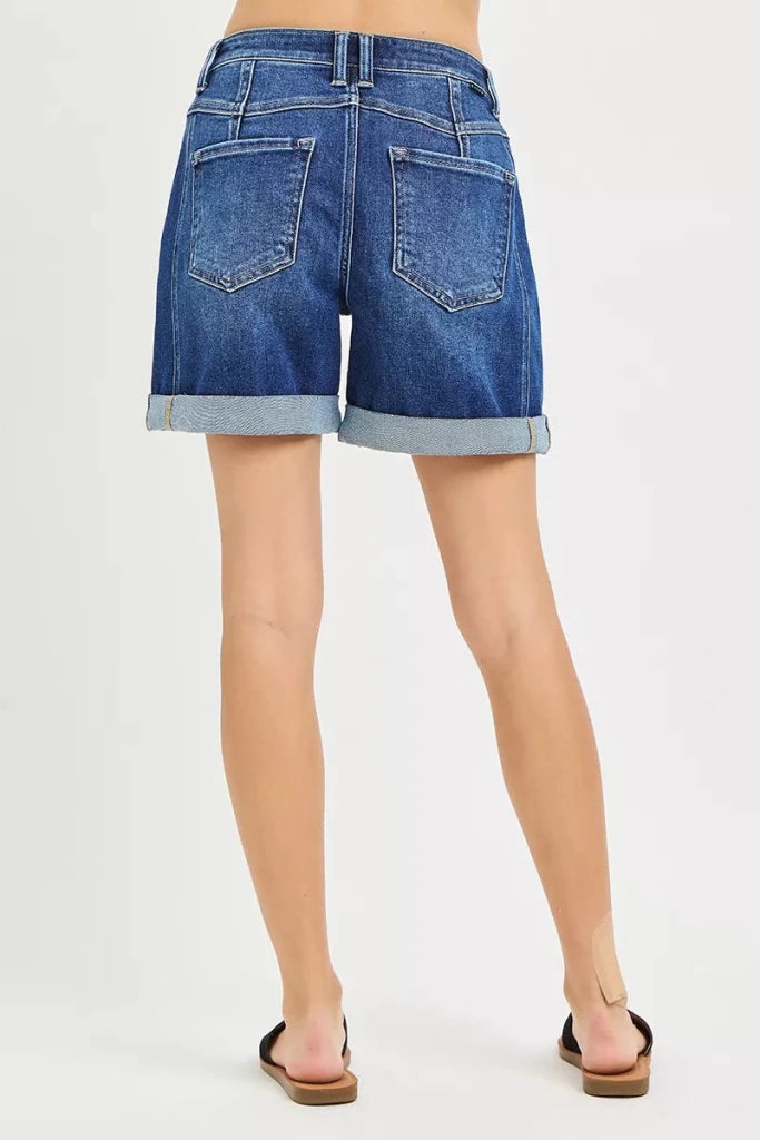 RISEN High Rise Seamed Roll Up Shorts - DARK by Trendsi from FREYA’S CLOSET