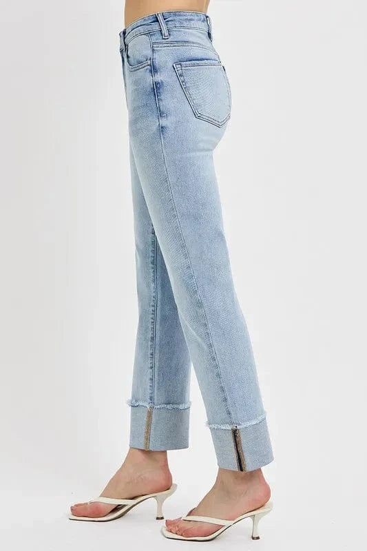 Trendsi Jeans RISEN High Rise Straight Cuffed Relaxed Jeans