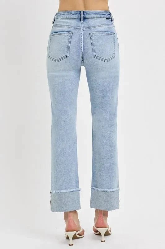RISEN High Rise Straight Cuffed Relaxed Jeans - Light by Trendsi from FREYA’S CLOSET