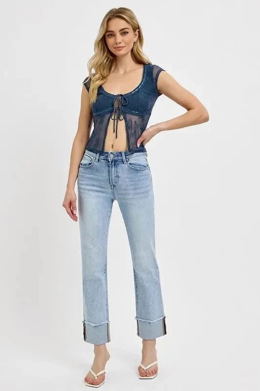 RISEN High Rise Straight Cuffed Relaxed Jeans - Light by Trendsi from FREYA’S CLOSET