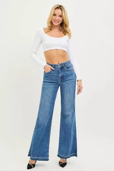 RISEN High Rise Wide Leg Jeans With Released Hem - MEDIUM by Trendsi from FREYA’S CLOSET