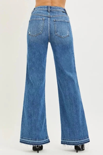 RISEN High Rise Wide Leg Jeans With Released Hem - MEDIUM by Trendsi from FREYA’S CLOSET