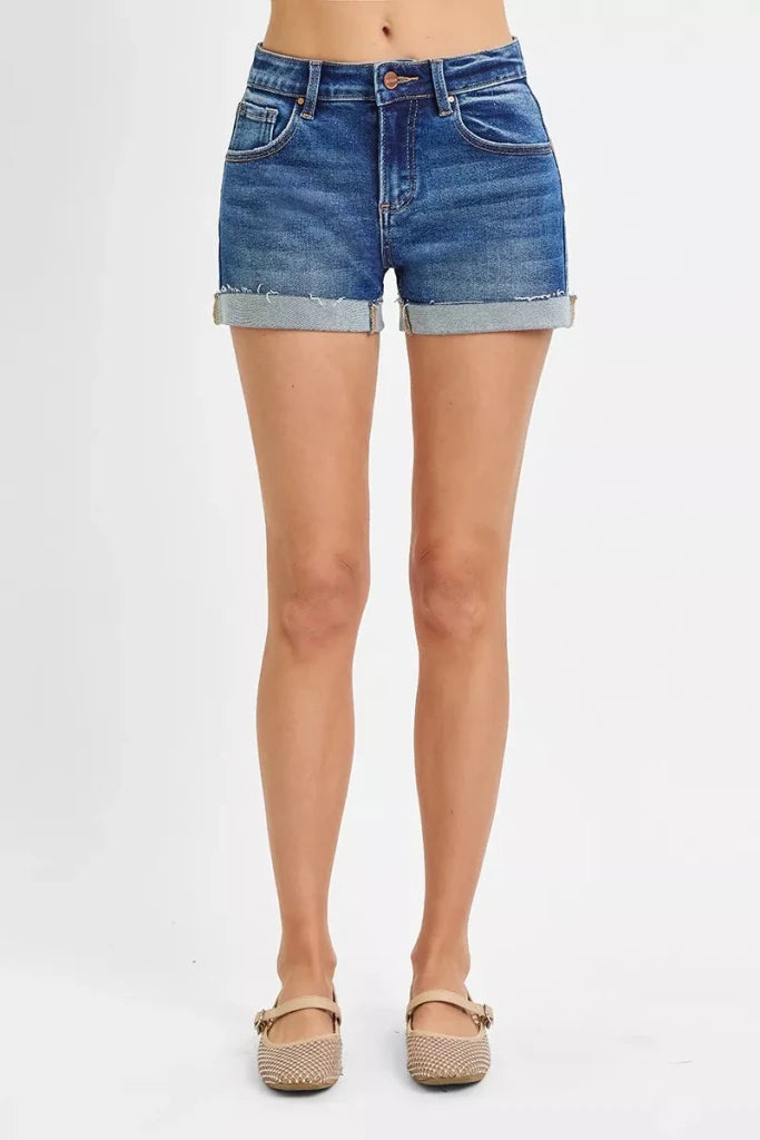 RISEN Low Rise Cuffed Shorts - DARK by Trendsi from FREYA’S CLOSET