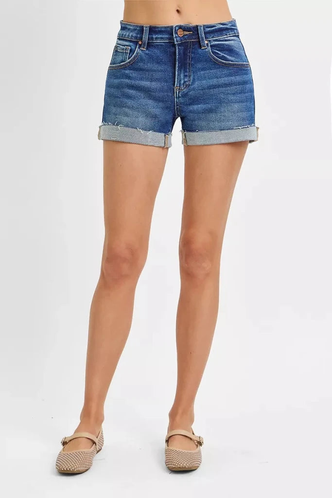 RISEN Low Rise Cuffed Shorts - DARK by Trendsi from FREYA’S CLOSET