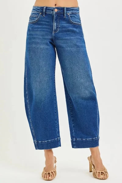RISEN Mid Rise Crop Barrel Jeans - DARK by Trendsi from FREYA’S CLOSET