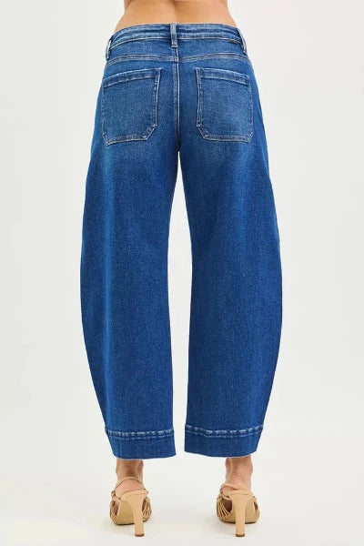 RISEN Mid Rise Crop Barrel Jeans - DARK by Trendsi from FREYA’S CLOSET