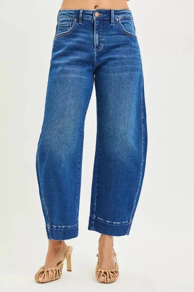RISEN Mid Rise Crop Barrel Jeans - DARK by Trendsi from FREYA’S CLOSET