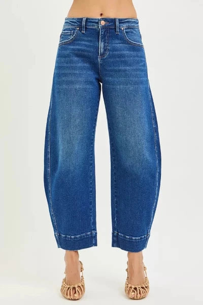 RISEN Mid Rise Crop Barrel Jeans - DARK by Trendsi from FREYA’S CLOSET