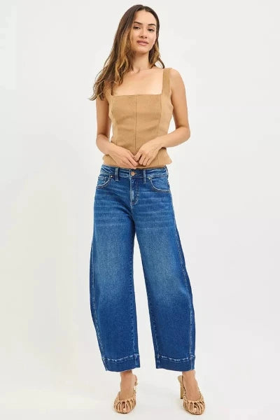 RISEN Mid Rise Crop Barrel Jeans - DARK by Trendsi from FREYA’S CLOSET