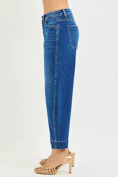 RISEN Mid Rise Crop Barrel Jeans - DARK by Trendsi from FREYA’S CLOSET