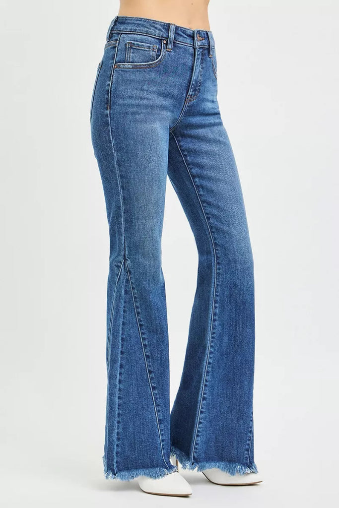 RISEN Mid Rise Flare Side Seam Detailing Jeans - DARK by Trendsi from FREYA’S CLOSET