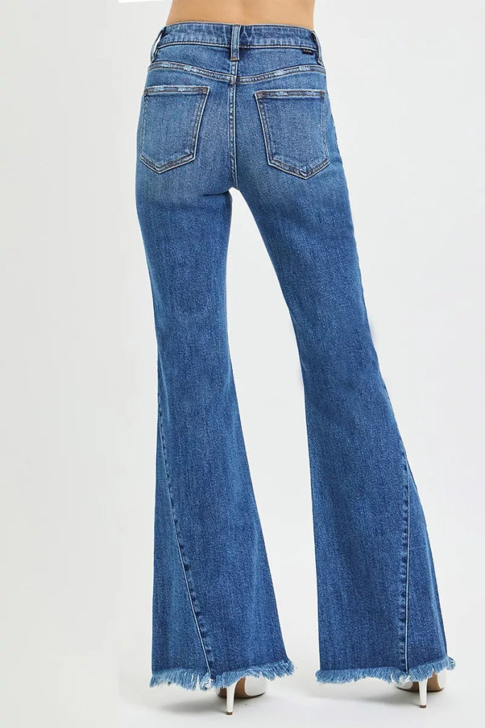 RISEN Mid Rise Flare Side Seam Detailing Jeans - DARK by Trendsi from FREYA’S CLOSET