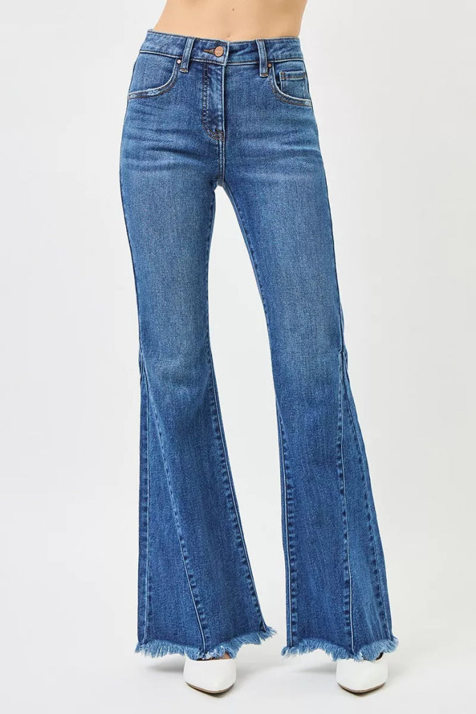 RISEN Mid Rise Flare Side Seam Detailing Jeans - DARK by Trendsi from FREYA’S CLOSET
