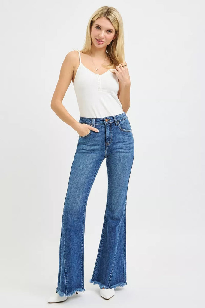 RISEN Mid Rise Flare Side Seam Detailing Jeans - DARK by Trendsi from FREYA’S CLOSET
