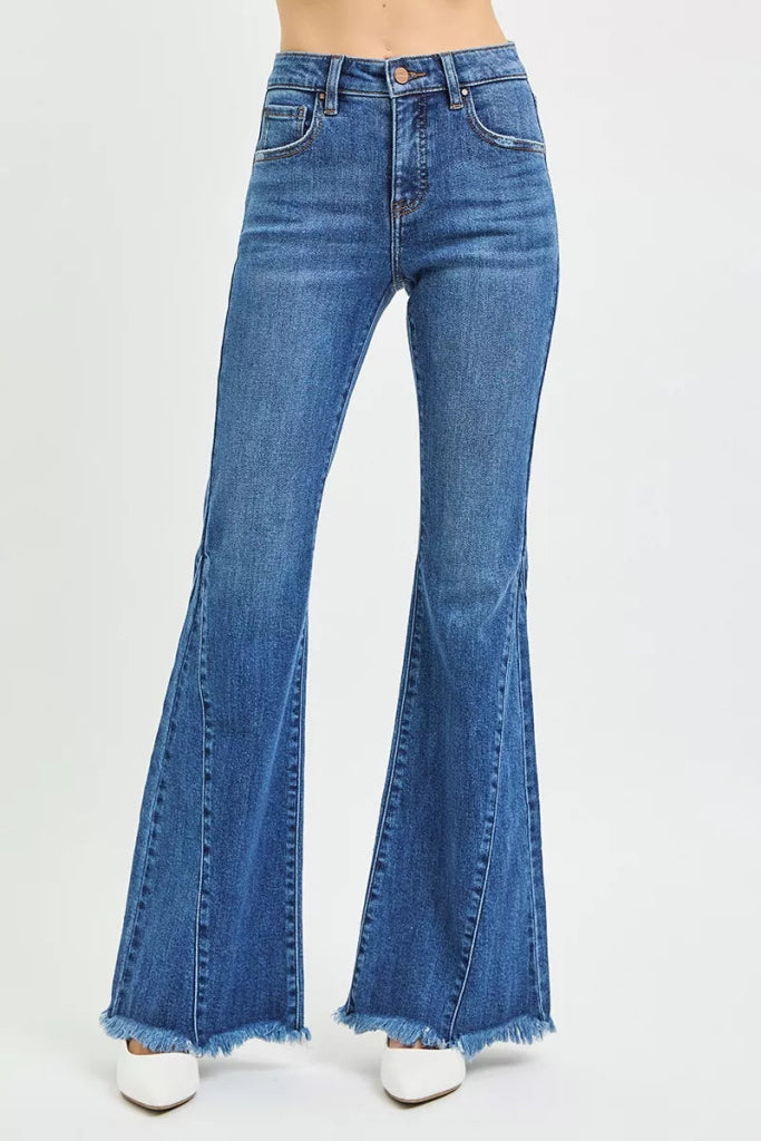 RISEN Mid Rise Flare Side Seam Detailing Jeans - DARK by Trendsi from FREYA’S CLOSET
