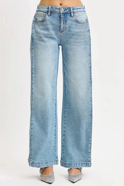 RISEN Mid Rise Wide Barrel Transferable Leg Snap Jeans - MEDIUM by Trendsi from FREYA’S CLOSET