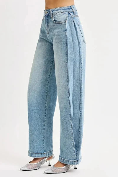 RISEN Mid Rise Wide Barrel Transferable Leg Snap Jeans - MEDIUM by Trendsi from FREYA’S CLOSET