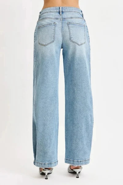 RISEN Mid Rise Wide Barrel Transferable Leg Snap Jeans - MEDIUM by Trendsi from FREYA’S CLOSET