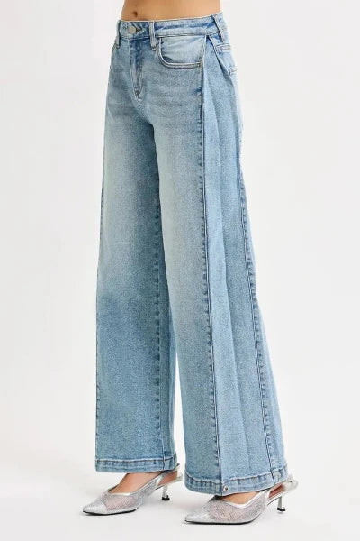 RISEN Mid Rise Wide Barrel Transferable Leg Snap Jeans - MEDIUM by Trendsi from FREYA’S CLOSET