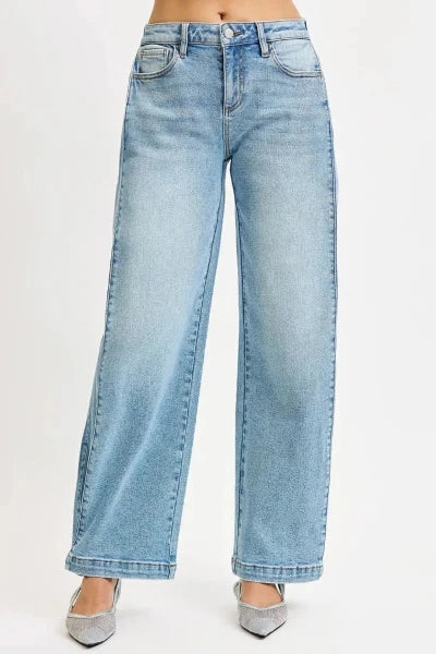 RISEN Mid Rise Wide Barrel Transferable Leg Snap Jeans - MEDIUM by Trendsi from FREYA’S CLOSET