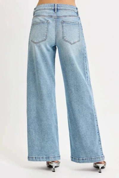RISEN Mid Rise Wide Barrel Transferable Leg Snap Jeans - MEDIUM by Trendsi from FREYA’S CLOSET