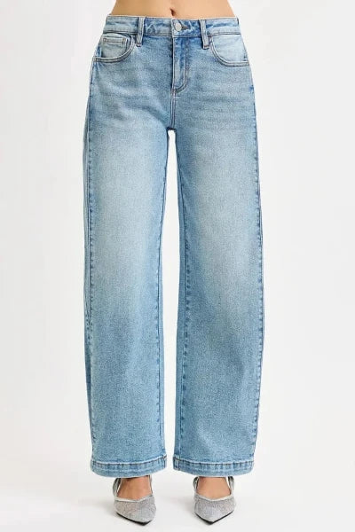 RISEN Mid Rise Wide Barrel Transferable Leg Snap Jeans - MEDIUM by Trendsi from FREYA’S CLOSET