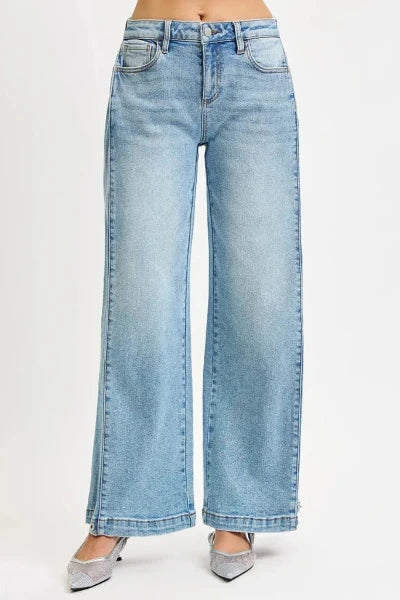 RISEN Mid Rise Wide Barrel Transferable Leg Snap Jeans - MEDIUM by Trendsi from FREYA’S CLOSET