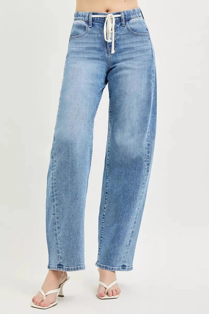 RISEN Relaxed Fit Drawstring Waist Jeans - LIGHT by Trendsi from FREYA’S CLOSET