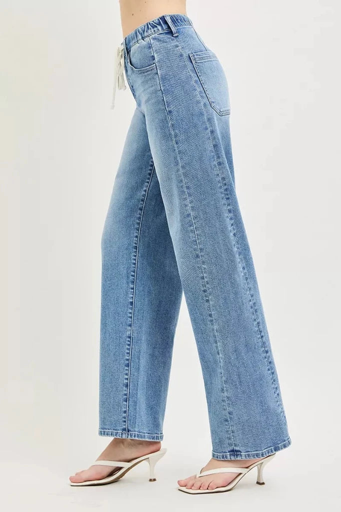 RISEN Relaxed Fit Drawstring Waist Jeans - LIGHT by Trendsi from FREYA’S CLOSET