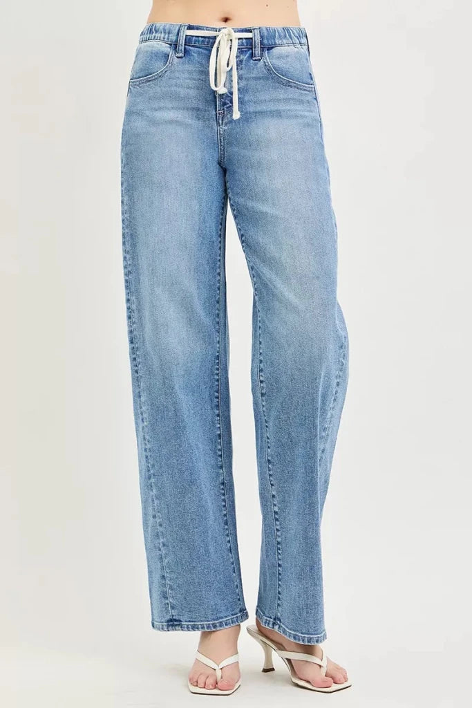 RISEN Relaxed Fit Drawstring Waist Jeans - LIGHT by Trendsi from FREYA’S CLOSET