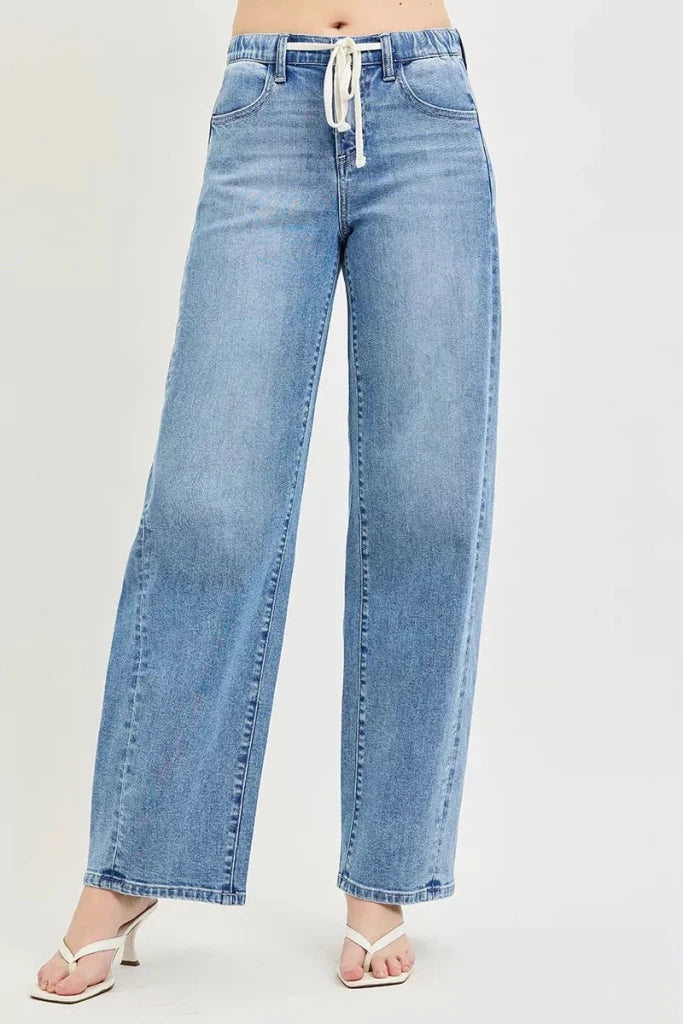 RISEN Relaxed Fit Drawstring Waist Jeans - LIGHT by Trendsi from FREYA’S CLOSET