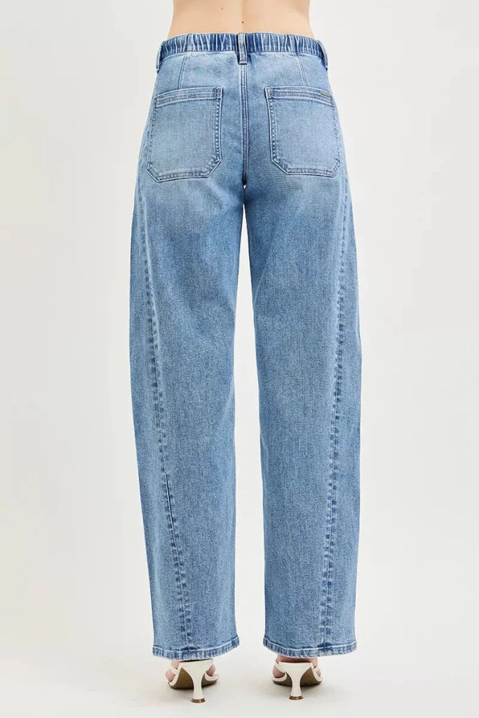 RISEN Relaxed Fit Drawstring Waist Jeans - LIGHT by Trendsi from FREYA’S CLOSET