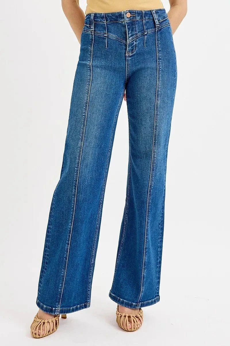RISEN Seam Detail Wide Leg Jeans - Dark by Trendsi from FREYA’S CLOSET