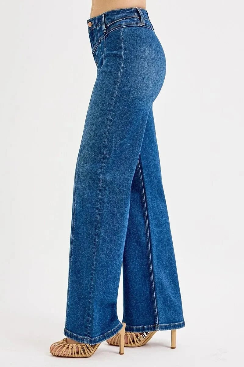RISEN Seam Detail Wide Leg Jeans - Dark by Trendsi from FREYA’S CLOSET