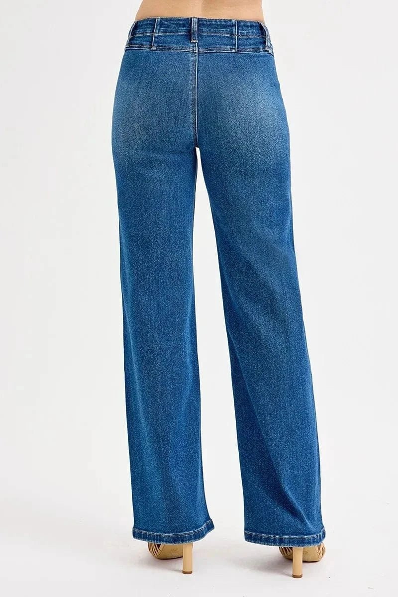 RISEN Seam Detail Wide Leg Jeans - Dark by Trendsi from FREYA’S CLOSET