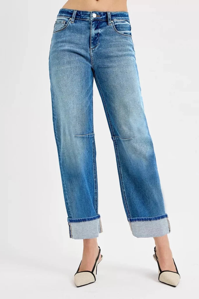 RISEN Slouchy Crop Barrel Cuffed Jeans - MEDIUM by Trendsi from FREYA’S CLOSET