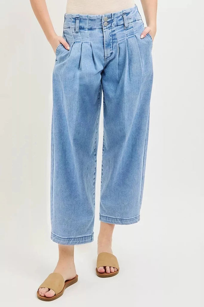 RISEN Slouchy Crop Barrel Pleated Jeans - MEDIUM by Trendsi from FREYA’S CLOSET