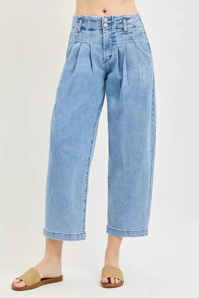 RISEN Slouchy Crop Barrel Pleated Jeans - MEDIUM by Trendsi from FREYA’S CLOSET