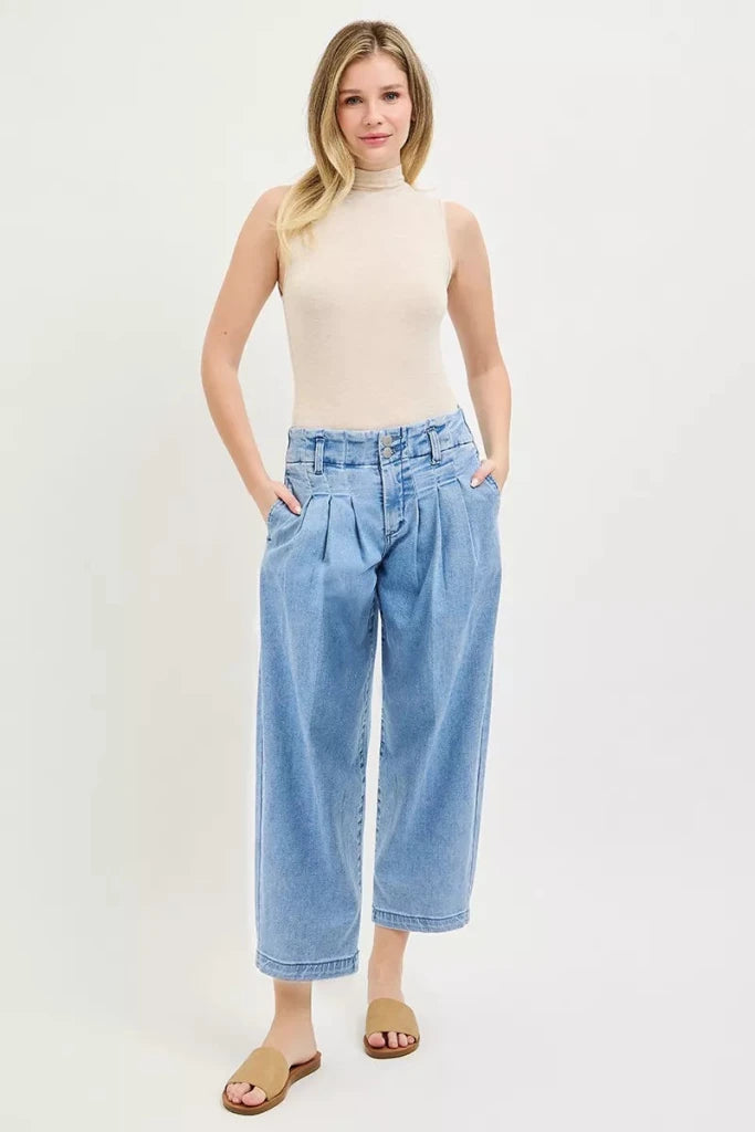 RISEN Slouchy Crop Barrel Pleated Jeans - MEDIUM by Trendsi from FREYA’S CLOSET