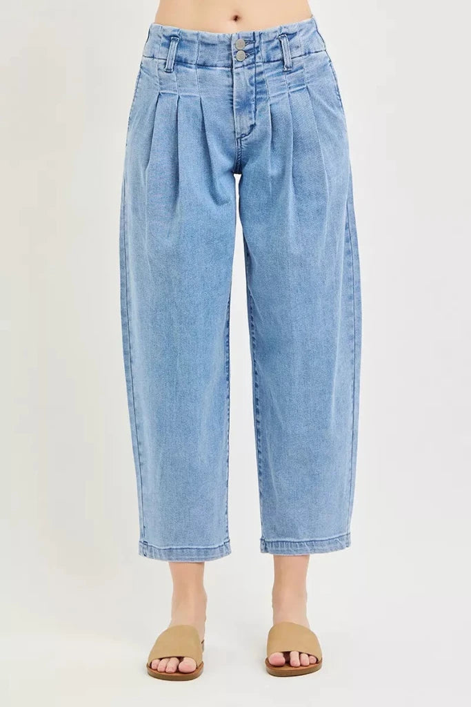 RISEN Slouchy Crop Barrel Pleated Jeans - MEDIUM by Trendsi from FREYA’S CLOSET