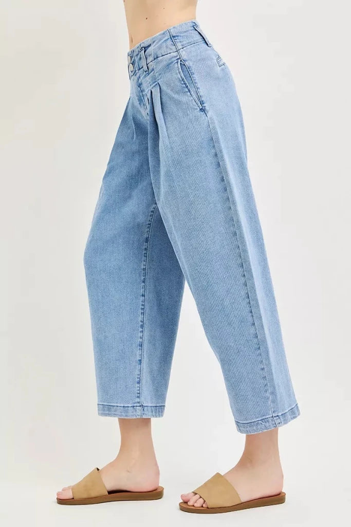 RISEN Slouchy Crop Barrel Pleated Jeans - MEDIUM by Trendsi from FREYA’S CLOSET