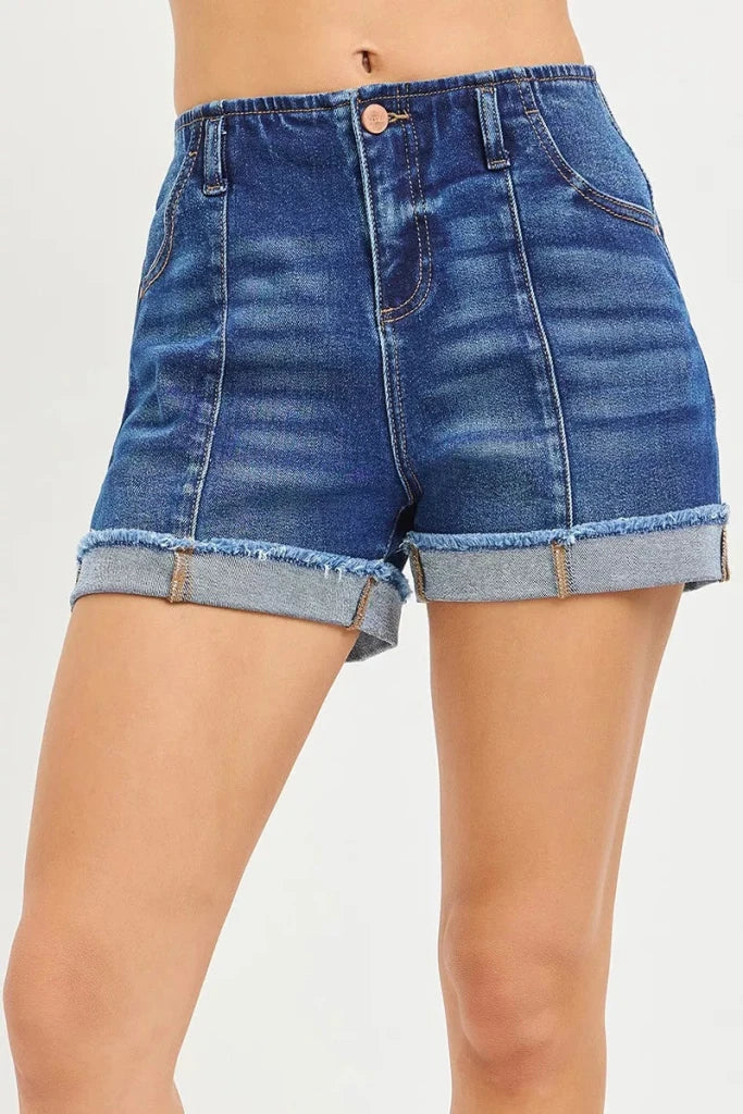 RISEN Slouchy Cuffed Denim Shorts - DARK by Trendsi from FREYA’S CLOSET