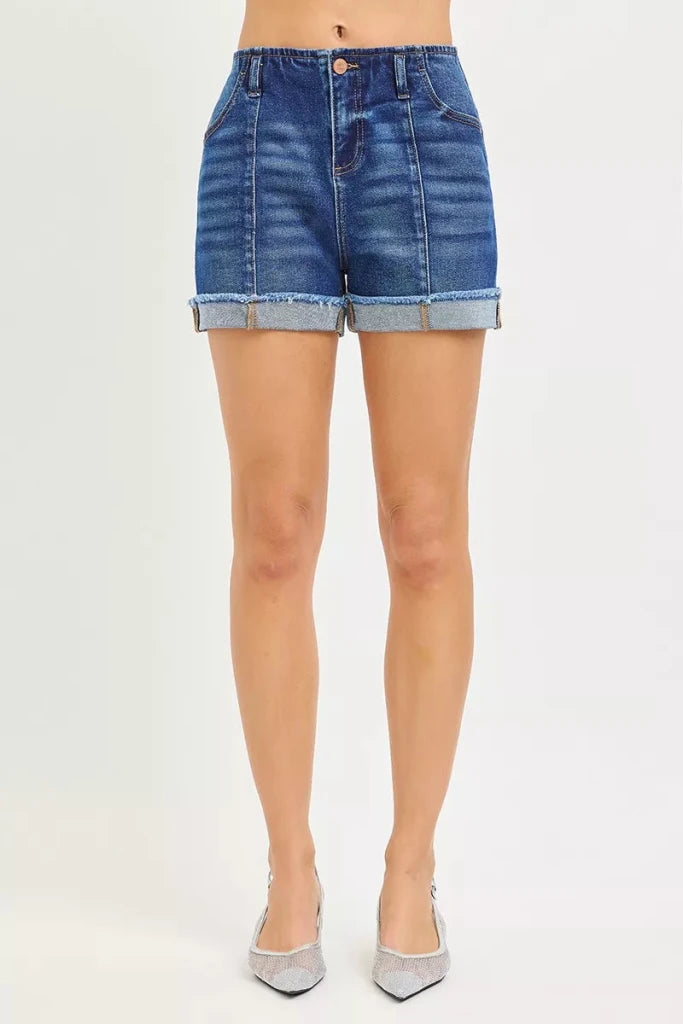 RISEN Slouchy Cuffed Denim Shorts - DARK by Trendsi from FREYA’S CLOSET