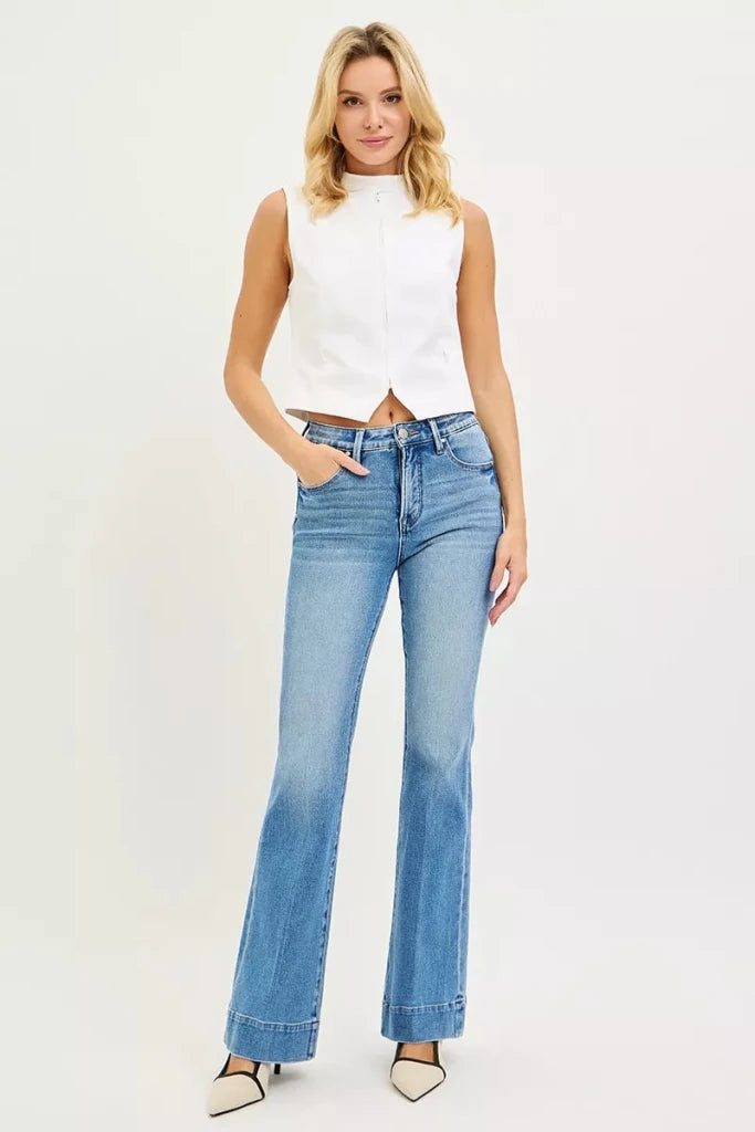 RISEN Tummy Control 4 Way Stretch Mid Rise Flare Jeans - MEDIUM by Trendsi from FREYA’S CLOSET