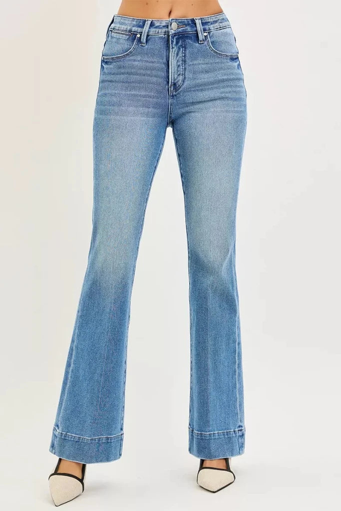 RISEN Tummy Control 4 Way Stretch Mid Rise Flare Jeans - MEDIUM by Trendsi from FREYA’S CLOSET