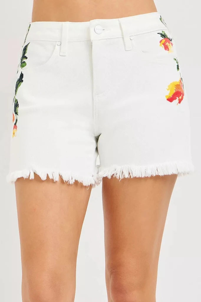 RISEN Tummy Control High Rise Flower Printed Shorts - WHITE by Trendsi from FREYA’S CLOSET