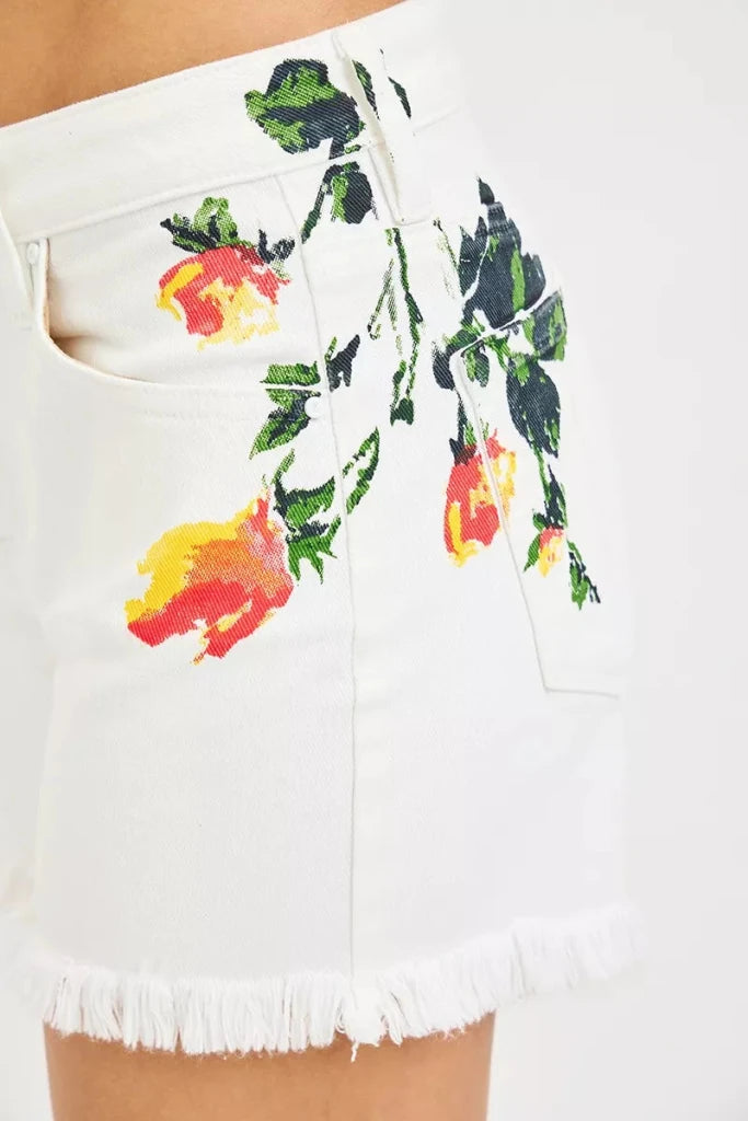 RISEN Tummy Control High Rise Flower Printed Shorts - WHITE by Trendsi from FREYA’S CLOSET