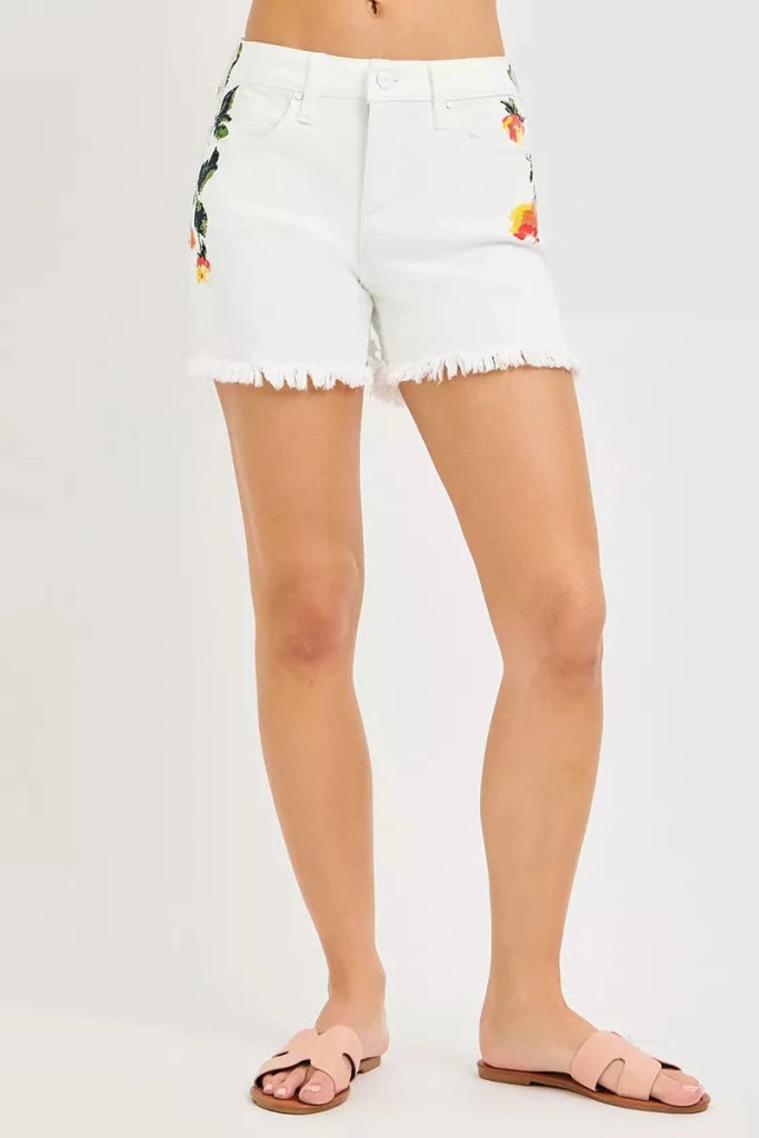 RISEN Tummy Control High Rise Flower Printed Shorts - WHITE by Trendsi from FREYA’S CLOSET